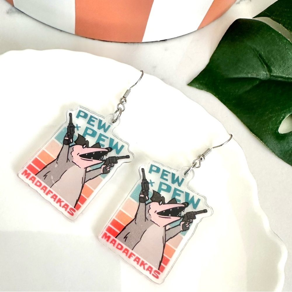 2/$30🌵 Pew! Pew! Madafakus Possum Earrings Silly Funny Acrylic Cartoon Gift NEW